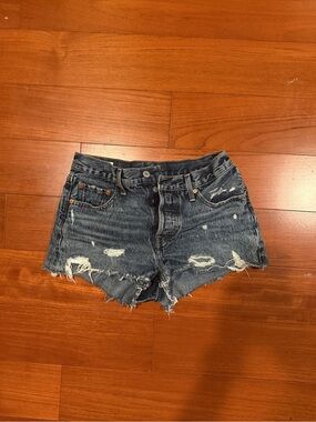Levi's Distressed Dark Blue Denim Cutoff Shorts